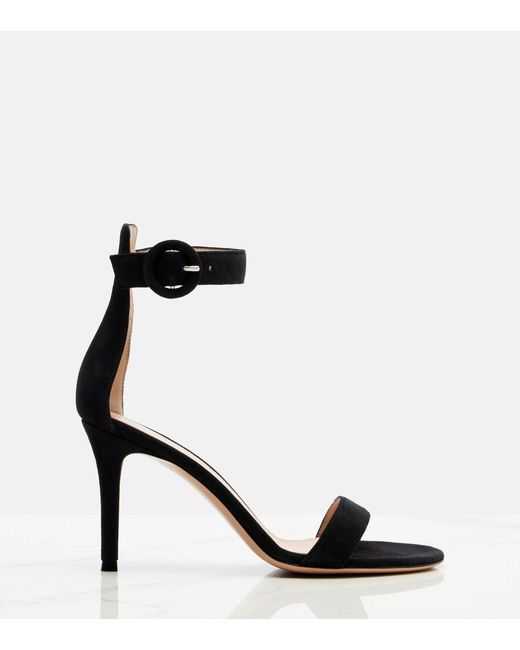Gianvito Rossi Black Portofino 85 Suede Sandals