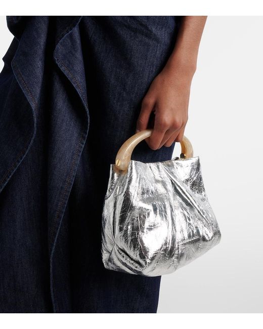 Dries Van Noten Crisp Mini Metallic Leather Top-Handle Bag