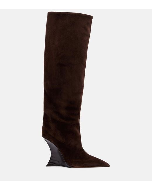 Paris Texas Brown Nina Suede Knee-High Wedge Boots