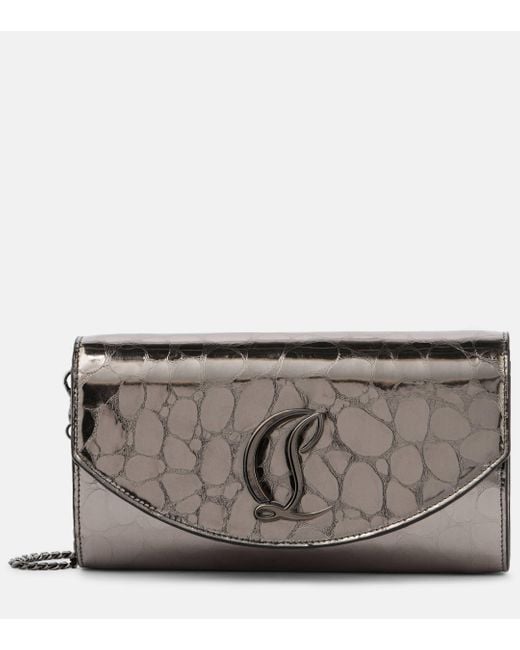 Christian Louboutin Gray Loubi54 Metallic Leather Wallet On Chain