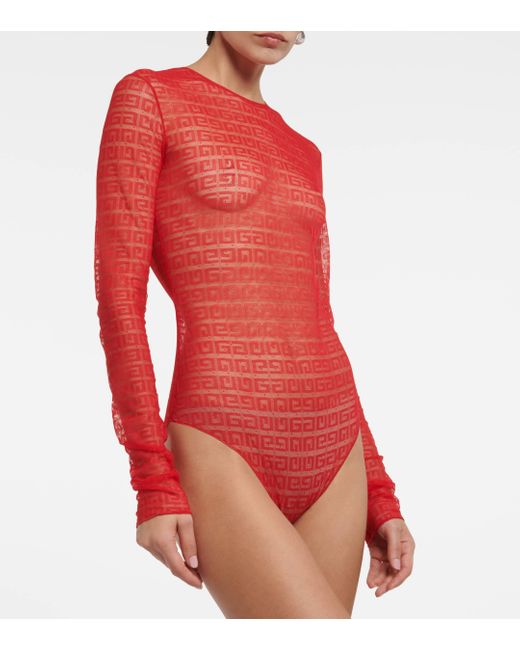 Givenchy Red 4g Lace Bodysuit