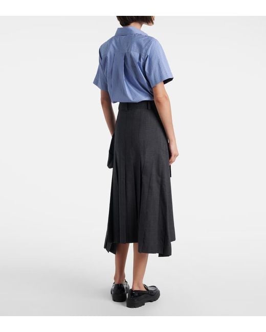 Sacai Black Prince Of Wales Check Wool Midi Skirt