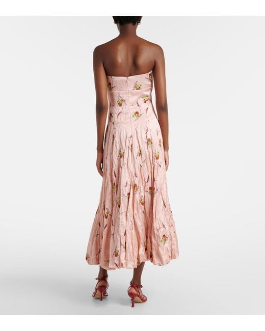 Emilia Wickstead Pink Kaia Floral Satin Bustier Dress