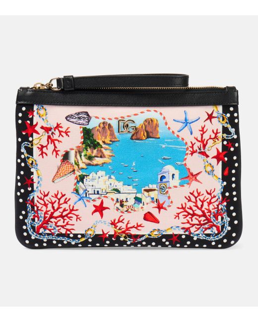 Dolce & Gabbana Red Capri Printed Canvas Pouch