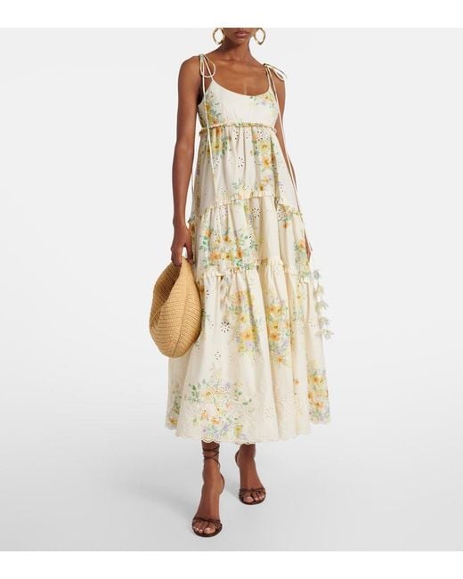 ALÉMAIS White Juliette Floral Tiered Cotton Midi Dress