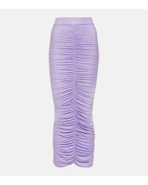 Alex Perry Purple Crystal-embellished Ruched Midi Skirt