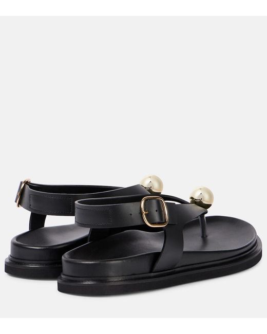 Souliers Martinez Black Spiaggia Embellished Leather Sandals