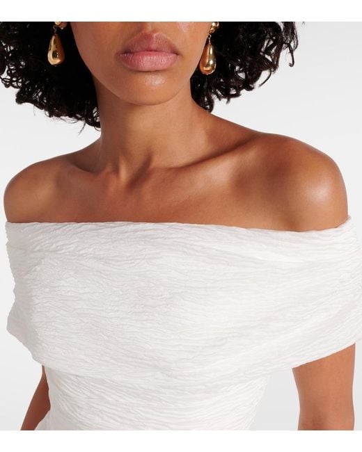 Rebecca Vallance White Adalyn Off-Shoulder Brocade Midi Dress