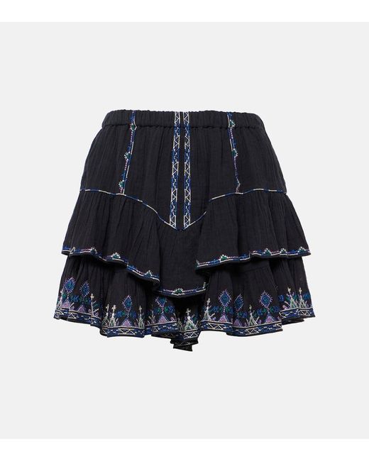 Isabel Marant Blue Bestickte Shorts Jocadia aus Baumwolle