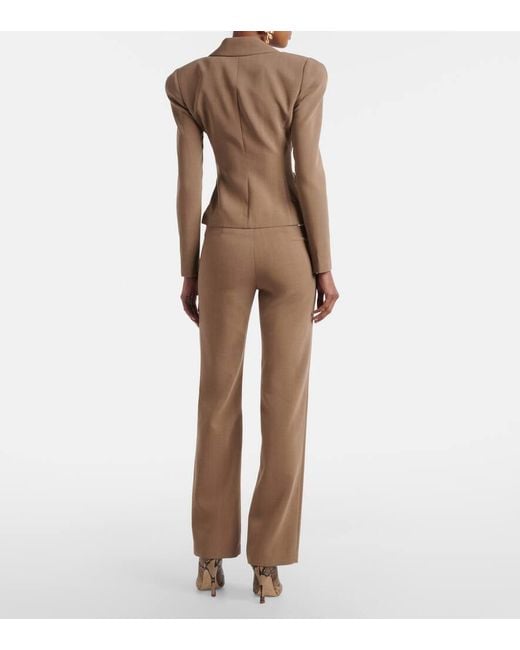 Magda Butrym Brown Lace-Trimmed Wool Straight Pants