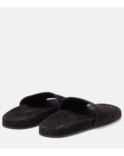 The Row Black Hugh Suede Slides