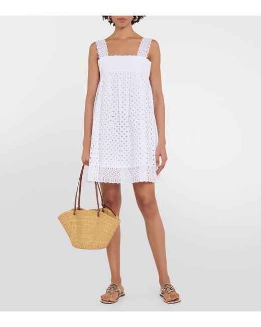 Tory Burch White Cotton Broderie Anglaise Minidress