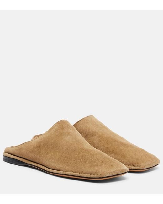 The Row Natural Piper Suede Slides