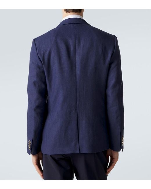 Dolce & Gabbana Blue Logo Single-Breasted Linen Blazer for men