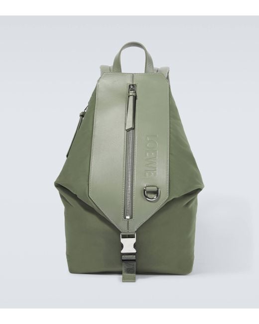 Loewe Green Convertible Leather-trimmed Backpack for men