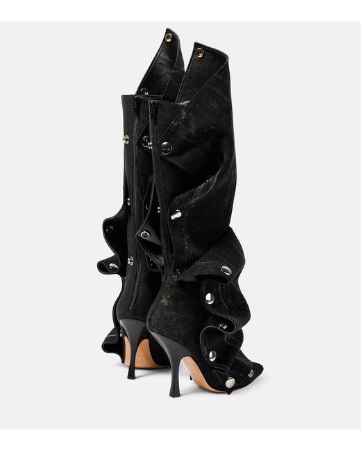 Y. Project Black Snap Denim Knee-High Boots