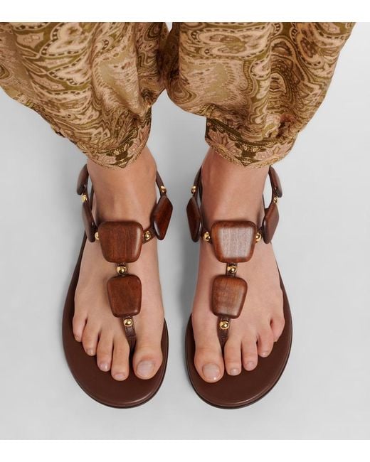 Gianvito Rossi Brown Beaded Leather Thong Sandals