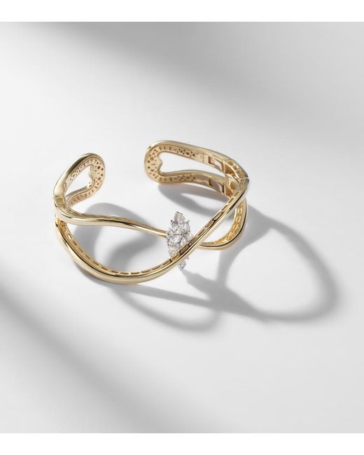 YEPREM Metallic Golden Strada 18Kt And Cuff Bracelet With Diamonds