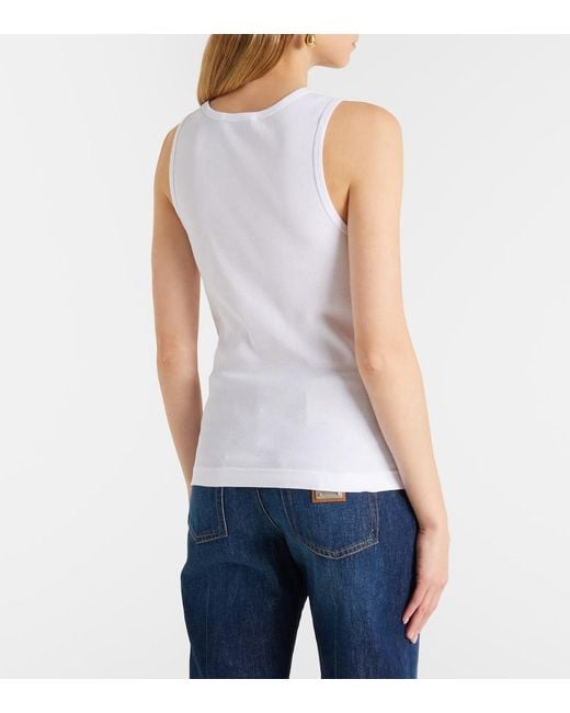 Dolce & Gabbana White Dg Embellished Ribbed-Knit Cotton Tank Top