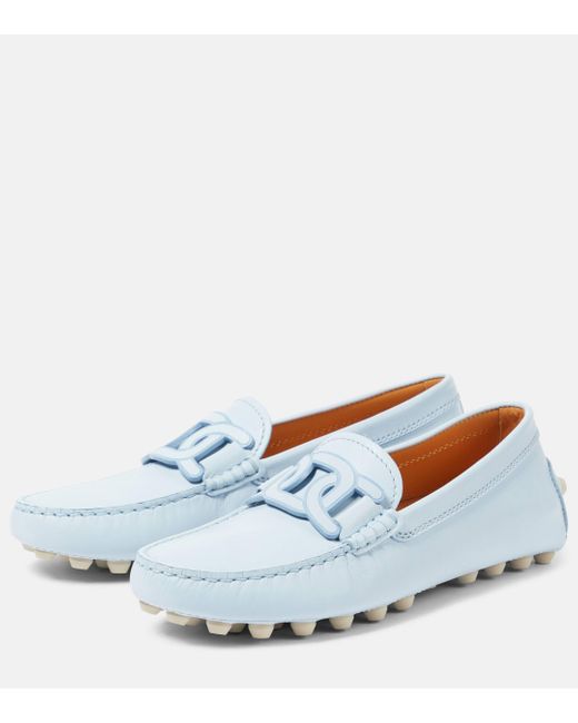 Tod's White Gommino Macro Leather Moccassins