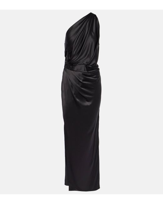 The Sei Black One-shoulder Silk Satin Maxi Dress