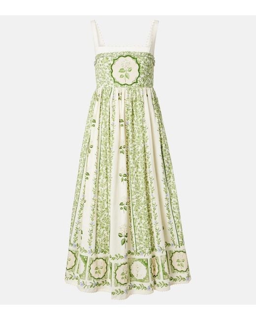 Agua Bendita Green Barbara Floral Cotton Midi Dress