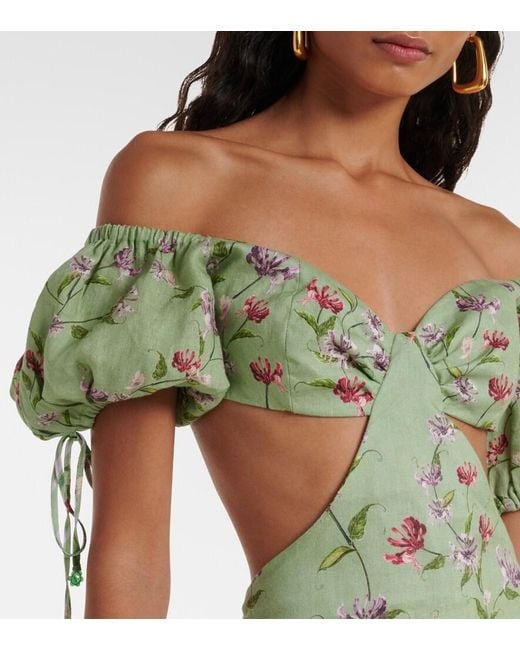 Agua Bendita Green Cielo Honeysuckle Floral Linen Maxi Dress