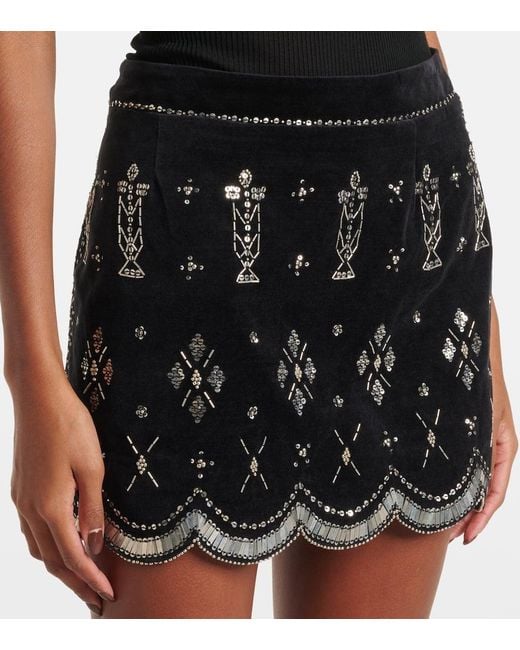 Isabel Marant Black Verzierter Minirock Handore Aus Baumwollsamt