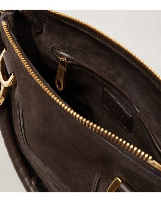 Chloé Black Marcie Small Shearling-Trimmed Suede Tote Bag