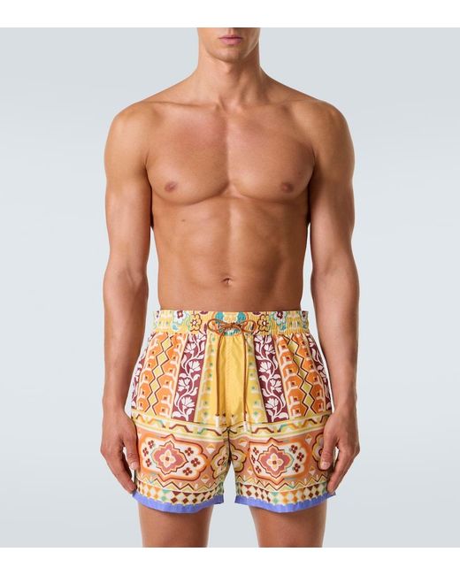 Etro Orange Printed Swim Trunks for men