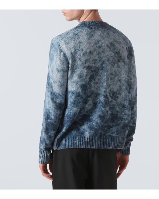 Acne Blue Bleached Cotton Sweater for men