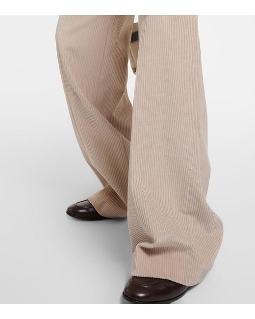 Brunello Cucinelli Natural Cotton Corduroy Wide-Leg Pants