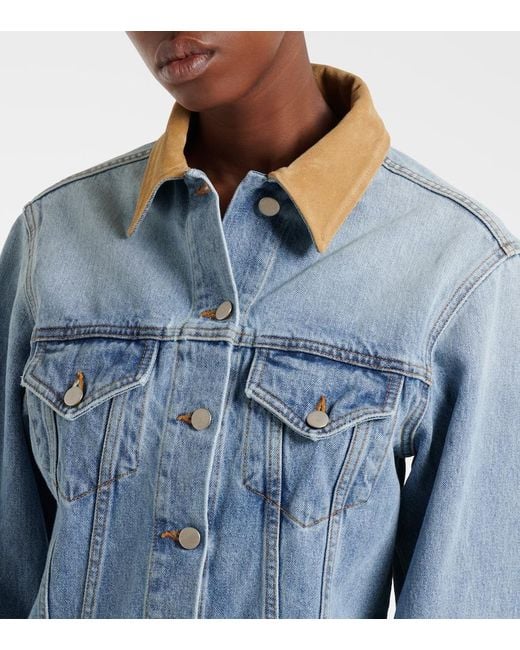 Rohe Blue Suede-Trimmed Denim Jacket