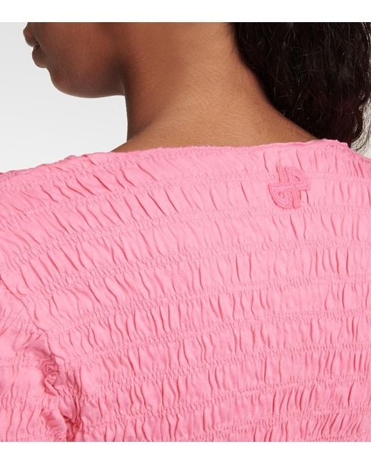 Patou Pink Smocked Cotton-Jersey Mini Dress
