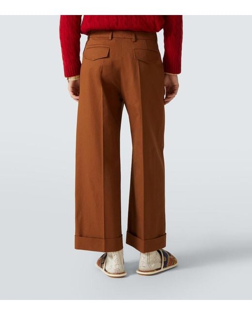 Valentino Brown Cropped Cotton Gabardine Wide-Leg Pants for men