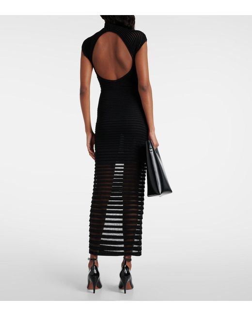 Alaïa Black Striped Crepe-Paneled Gown