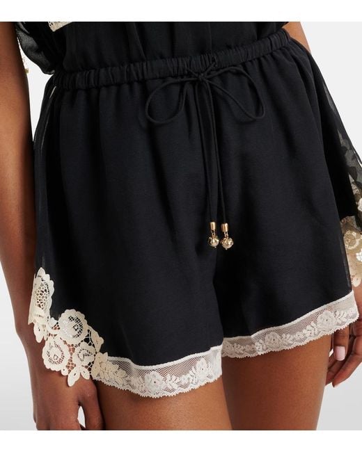 Zimmermann Black Roselight Cotton And Silk Shorts