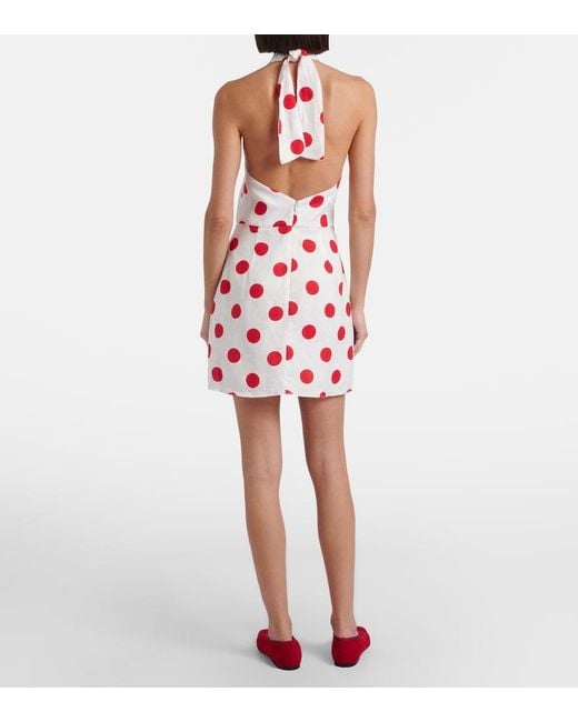 Cala De La Cruz Red Veneta Polka-Dot Halterneck Linen Minidress