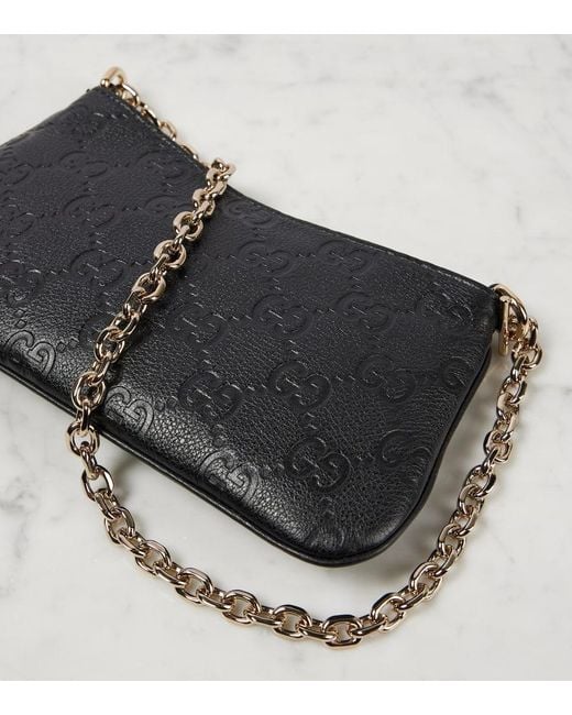 Gucci Black Gg Mini Debossed Leather Shoulder Bag