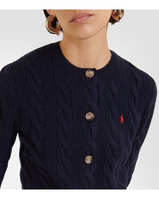 Polo Ralph Lauren Blue Cable-knit Wool And Cashmere Cardigan