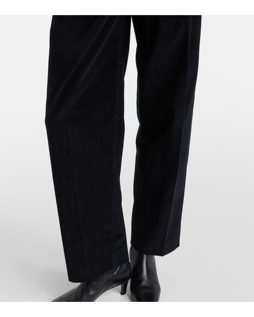 Totême Black Deep Pleat Cotton Corduroy Wide-Leg Pants