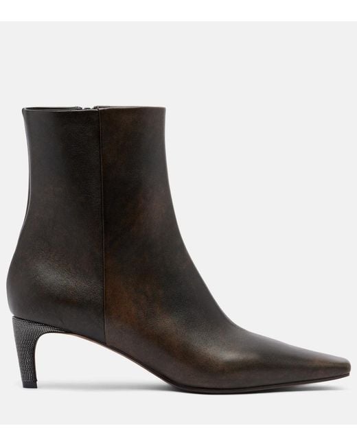 Brunello Cucinelli Black Monili Leather Ankle Boots