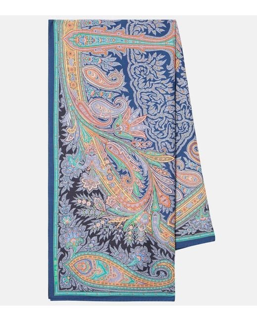 Etro Aida Paisley Wool And Silk Scarf in Blue | Lyst