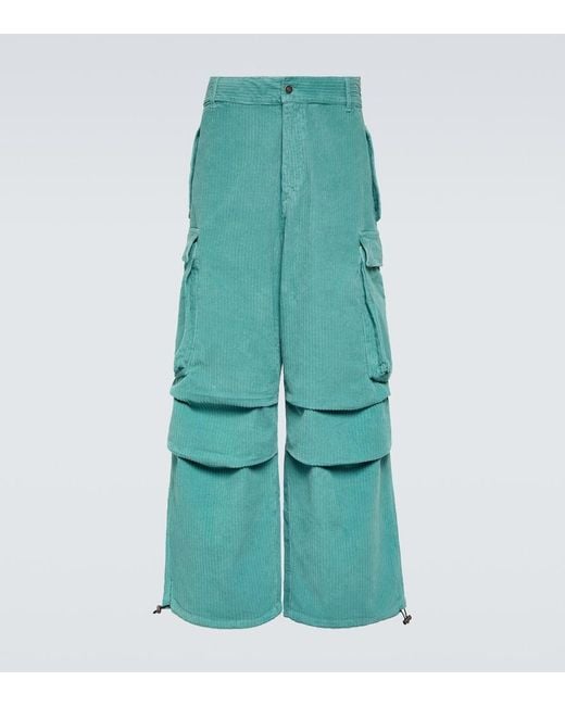 Alanui Green Velvet Corduroy Cargo Pants for men