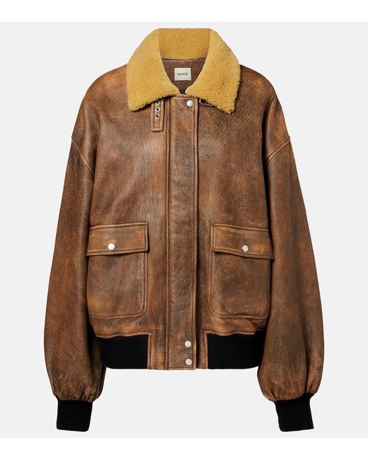 Khaite Brown Sandor Shearling-Trimmed Leather Jacket