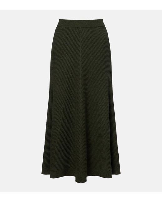 Victoria Beckham Green Ribbed-Knit Wool Midi Skirt