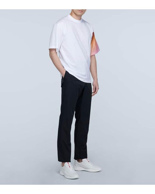 Prada White Contrast-Sleeve T-Shirt for men