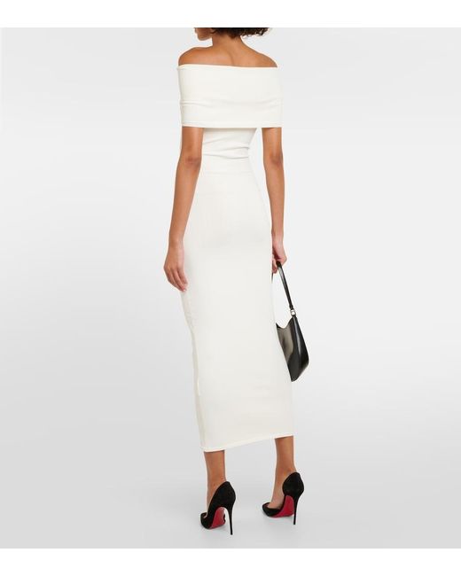 Wardrobe NYC White Off-Shoulder Ribbed-Knit Midi Dress