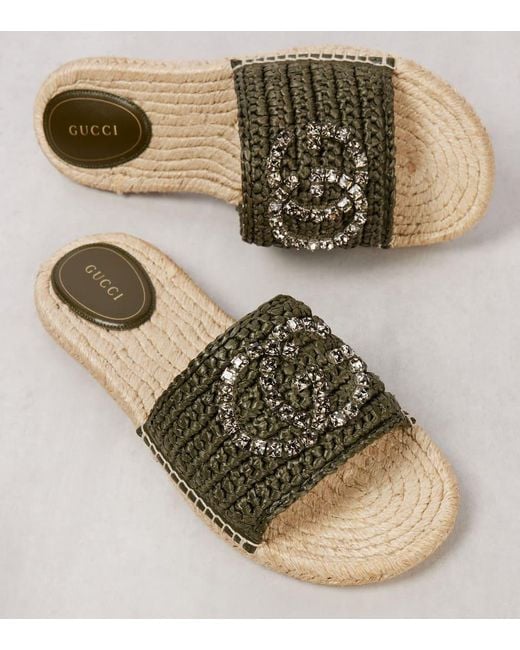 Gucci Brown Pantoletten Gg Aus Raffiabast Mit Kristallen