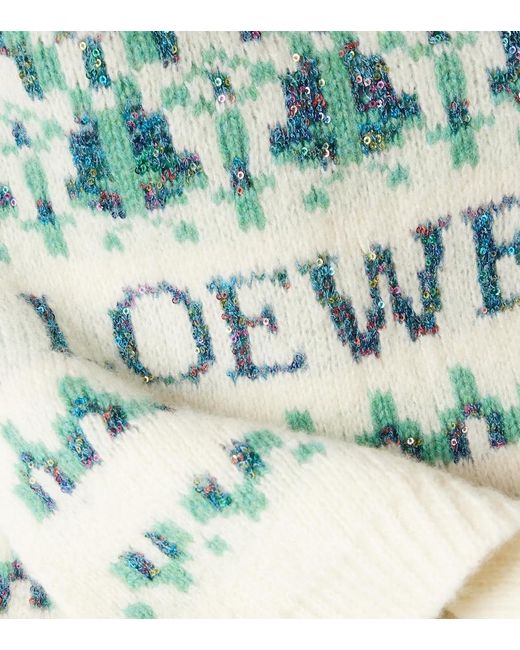 Loewe White Logo Sequined Wool-Blend Jacquard Scarf